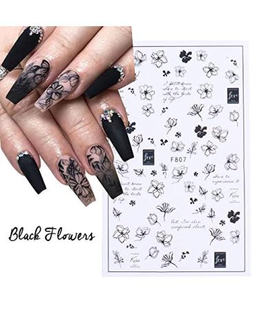 10 Sheets Spring Flower Nail Art Stickers - Self-Adhesive Black & White Floral Designs for Manicure - Perfect Nail Decoration for Women & Girls - Buy Online on GoSupps.com
