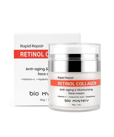 Bio Mystery Retinol Collagen Hyaluronic Cream with Vitamin C & Glutathione Lightweight Daily Moisturizer for Face & Neck Hydrating Day & Night Cream 50gm / 1.7 fl.oz