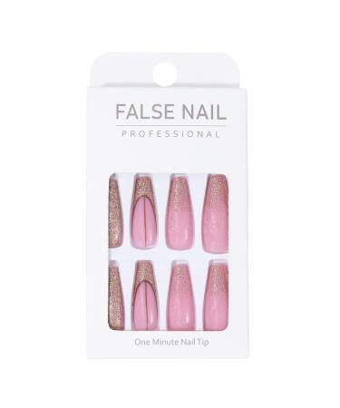 Brishow Long Gold Glitter Press-On Nails - 24 Ballerina Acrylic Pink False Nails for Women & Girls | Premium Quality Artificial Nails - Buy Online on GoSupps.com