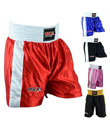 Men Boxing Shorts for Boxing Training Fitness Gym Cage Fight MMA Mauy Thai Kickboxing Trunks Clothing Medium Red/White