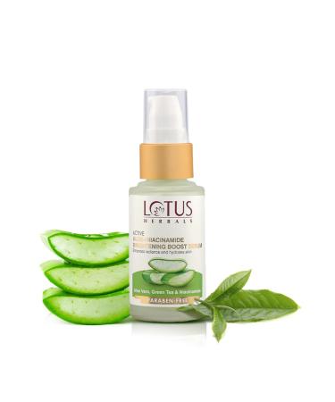 Lotus Herbals Active Aloe + Niacinamide Brightening Boost Serum | Enhances Radiance & Hydrates Skin | Praben Free | All Skin Types 30ml