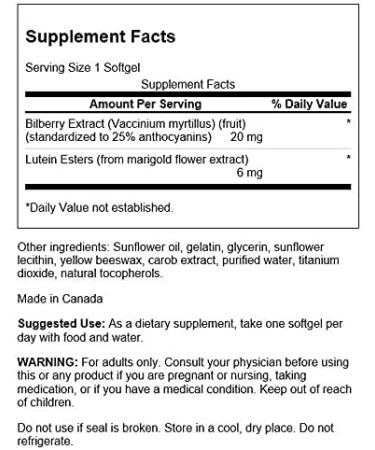 Swanson Lutein & Bilberry 6/20mg 120 Sgels - Vision Support Supplement - Buy Online on GoSupps.com