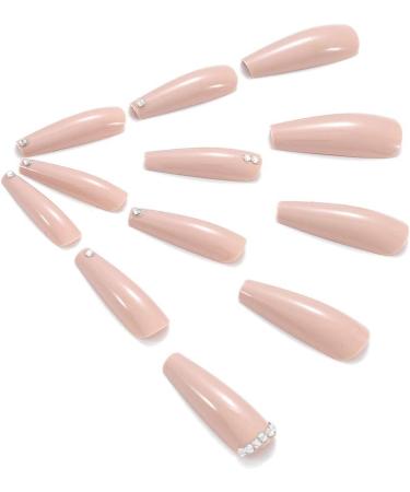 Coffin False Nails Long Fake Nails Nude Crystal Press on Nails Ballerina Acrylic Artificial Stick on Nails 24pcs for Women and Girls 1 count (Pack of 1) Nude - Buy Online on GoSupps.com