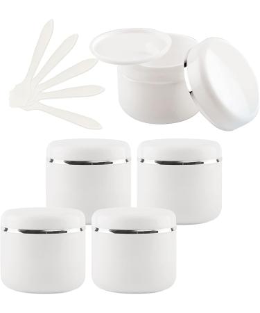 empty jars with lids cosmetic jar B0CL9KHDNF5 PC 150ml White Empty Plastic Cosmetic Jars with Screw Lid with Silver Ribbon 150g Small Storage Pot Containers for Homemade Salve  5X Spatula (Color : B