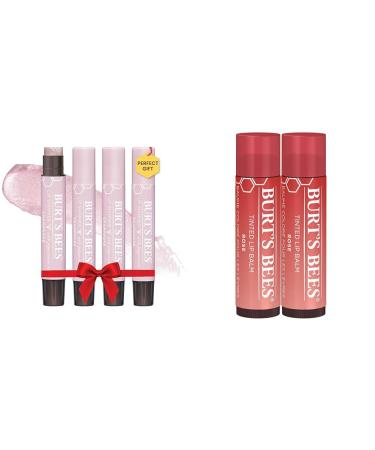 Burt's Bees Shimmer Lip Tint Set Tinted Lip Balm Stick & Lip Tint Balm with Long Lasting 2 in 1 Duo Tinted Balm Formula