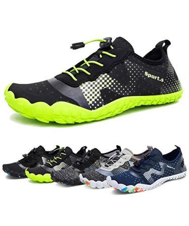 Water Shoes for Men Barefoot Quick-Dry Aqua Sock Outdoor Athletic Sport Shoes for Kayaking, Boating, Hiking, Surfing, Walking 10 Women/9 Men A-black/Green