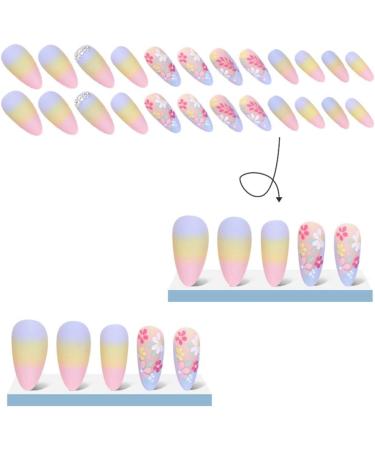 Diamond French Wearable Nails Wearable Press on Nails Full Cover Nail Tips Rainbow Small Flower Sticker False Nail Tips - Buy Online on GoSupps.com
