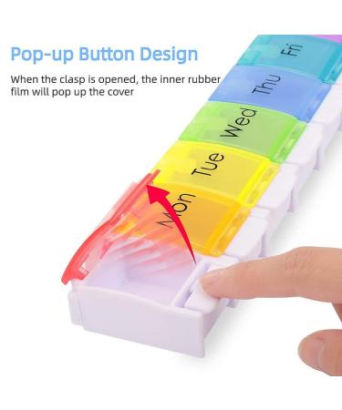 Weekly Pill Box Organizer - 7 Day Medication Organizer with Easy Open Button - BPA Free Travel Pill Box for Vitamins & Supplements - Buy Online on GoSupps.com