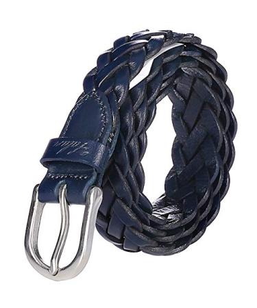 Falari Women's Leather Braided Belt Stainless Steel Buckle 6007-16 Colors Navy M 34-36 (fit waist 32-34)