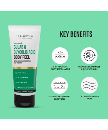 Dr. Sheth's Gulab & 2% Glycolic Acid Exfoliating Body Peel - Tan Removal | 100g | Unisex Skincare - Buy Online on GoSupps.com