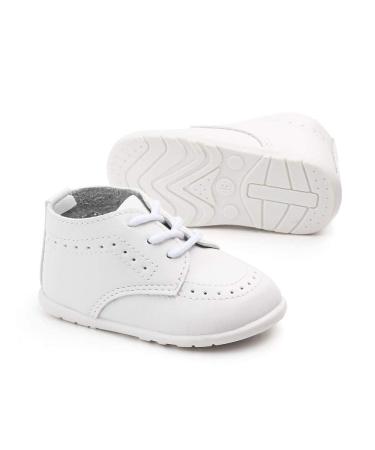 Sonsage Infant Baby Boys Girls Classic PU Leather Wedding Loafers Brogue Toddler Oxford Dress Shoes First Steps Walking Flat Lazy Crib Shoe 12-18 Months A White