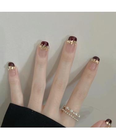Handmade Wearing Armor Rich and Noble Thousand Gold Explosive Sparkling Champagne Broken Diamond Red French New Year Nail (Size : S) - Buy Online on GoSupps.com