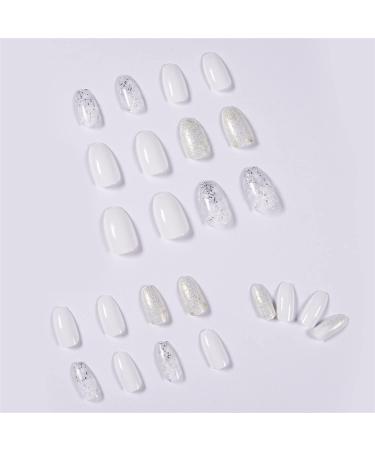 Medium size false nails snowflake fake nail white press on nails system ballerina acrylic stick on nails for women and girls. - Buy Online on GoSupps.com