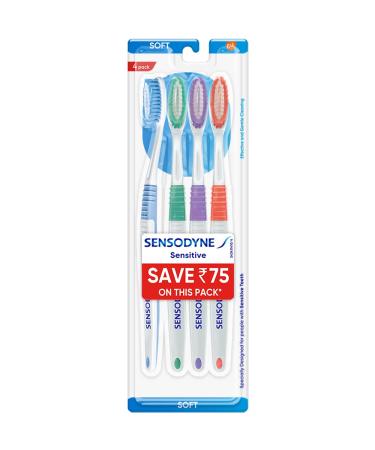 Sensodyne Toothbrush: Sensitive tooth brush with soft rounded bristles for Adult Manual Clear colored of 4 pieces