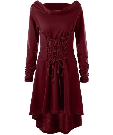 Renaissance Women's Lace-Up Hooded Robe Dress - Vintage High-Low Cloak [Color 05, Size Small] - Buy Online on GoSupps.com