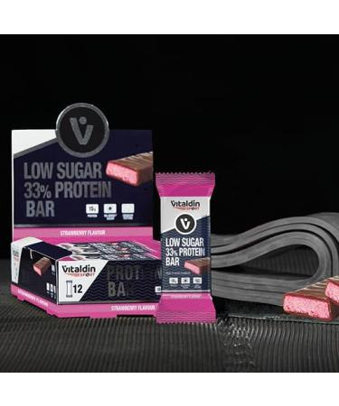 VITALDIN SPORT Low Sugar 33% Protein Bar Strawberry Protein Bars 12u x 45g Sports Energy Bar With Protein For Bodybuilding Vegan Protein Contributes to the growth of your muscle. - Buy Online on GoSupps.com