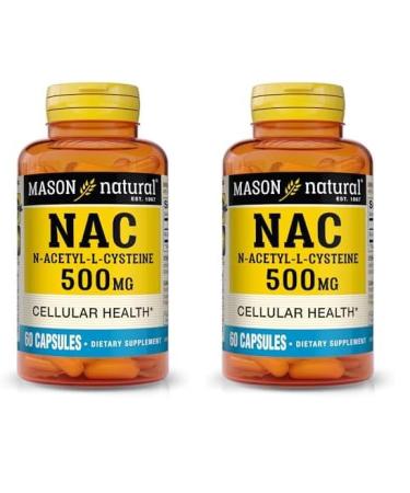 MASON NATURAL NAC N-Acetyl L-Cysteine 500 mg - Supports Cellular Health Immune System Booster for General Wellness 60 Capsules (Pack of 2) 60 Count (Pack of 2)