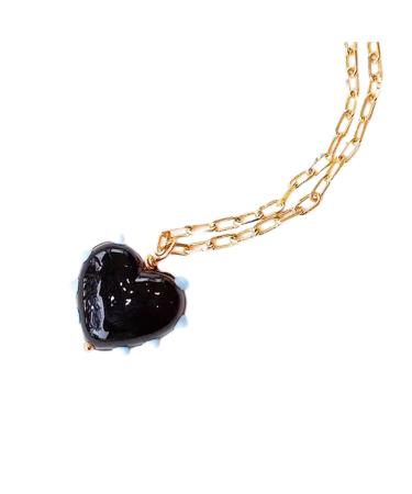 SOUTHJIELING Exquisite Glaze Pendant Necklace Handmade Alloy Material Adjustable Chain for Party Daily Wear Black
