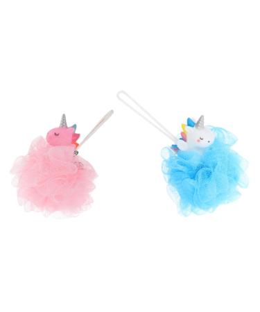 Angoily 2pcs Unicorn Bath Ball Cleaning Sponge Unicorns Bathing Shower Balls Exfoliating Loofah Bath Accessories for Kids Bath Shower Loofah Sponge Mesh PVC Body Wash Aldult Man Pink