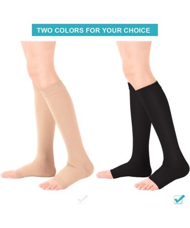 Buy XL Black Compression Socks for Men & Women - Open Toe Flight Support Stockings 20-30 mmHg for Travel Work Pregnancy & Varicose Veins - Buy Online on GoSupps.com