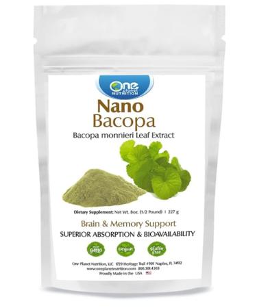 One Planet Nutrition Nano Bacopa Powder 8 oz (227 Servings) - Nano-Particle Size Bacopa Monnieri Extract - Enhances Memory & Focus - Non-GMO Vegan Gluten-Free