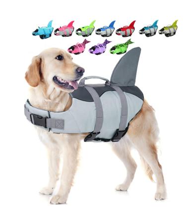 Emust Dog Wimming vest Hai Ripstop dog protection vest with a rescue handle for small medium-sized and large dogs safety swimming suit for swimming pool beach boot driving large L gray