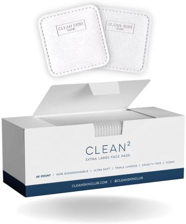 Clean Skin Club Clean Extra Large Face Pads, Guaranteed Not to Shed & Tear, Unique Triple Layers, Textured Side & Ultra Soft Side, Vegan Organic Disposable Cotton, Used with Makeup Remover, 60CT XL