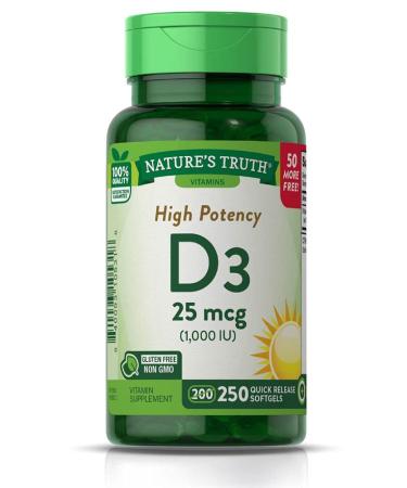 Nature's Truth High Potency Vitamin D3 25 mcg (1000 IU) 250 Quick Release Softgels