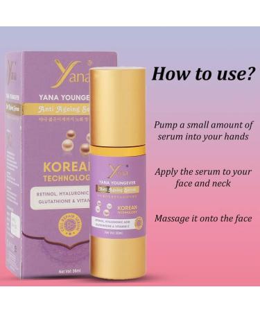  Yana Yana Hyaluronic Acid Retinol Glutathione Vitamin C Serum For Skin 100% Pure Anti Aging Serum Intense Hydration Moisture Non Greasy Wrinkle Reducing And Brightening Serum By Korean Technology - Buy Online on GoSupps.com