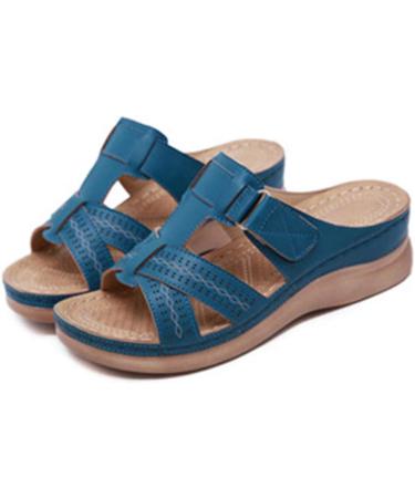 Monerffi Women's Outdoor Sandals - Anti-Slip Beach Casual Open Toe Slippers - Lightweight Vintage Platform - Size 42/43 EU - Blue - Buy Online on GoSupps.com