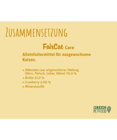 Green Petfood Faircat Care - Grain-Free Wet Food for Sensitive Adult Cats (8 x 85g) with Chicken & Cranberry - Buy Online on GoSupps.com