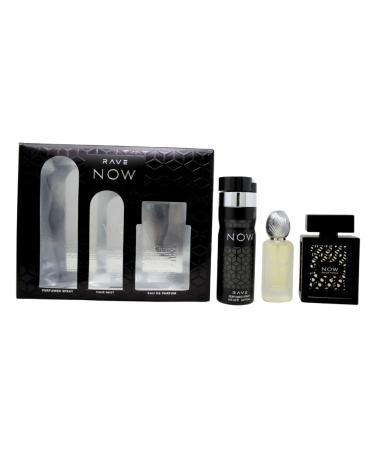 Lattafa Rave Now for Men 3 Piece Set (3.4 Oz Eau de Parfum Spray + 1.7 Oz Hair Mist + 6.7 Oz Deodorant Spray) 3.87 Fl Oz (Pack of 3)