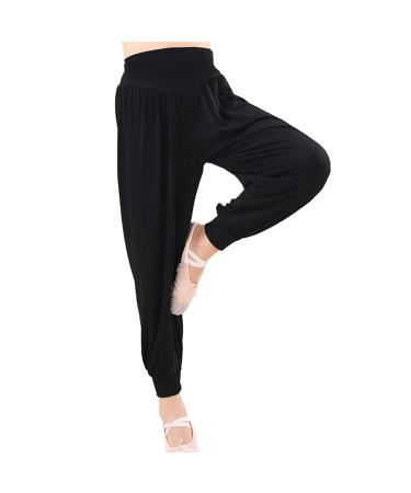 TAIKMD Kids Girls Harem Pants Dancewear Basic Classic Stretchy Loose Yoga Hip Hop Jazz Bootcut Latin Running Long Trousers 12 Black