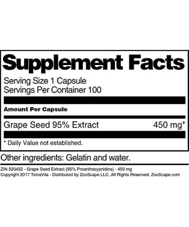 Grape Seed Extract (95% Proanthocyanidins) - 450 mg (100 Capsules ZIN: 520452) - Buy Online on GoSupps.com