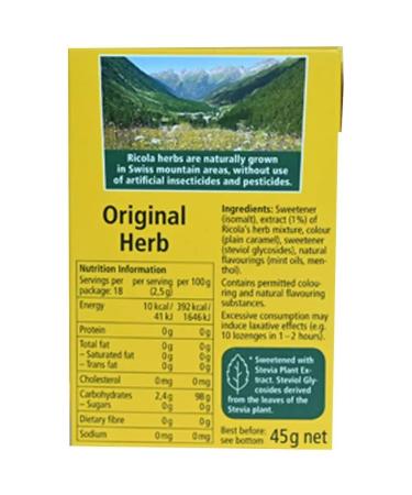 Ricola Original Sugar Free with Stevia 45g - Buy Online | International Shipping Available - Buy Online on GoSupps.com