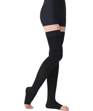 TOFLY Thigh High Compression Stockings - Open Toe - Opaque - Firm Support 15-20mmHg - Silicone Band - Varicose Veins - Edema - DVT - Black XL - Buy Online on GoSupps.com