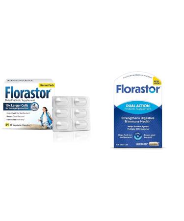 Florastor Probiotics Digestive & Immune Health Bundle with 54 & 30 Capsules Probiotics for Women & Men Helps Flush Out Bad Bacteria & Boosts Good with Saccharomyces Boulardii CNCM I-745 Strain