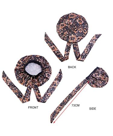 4PCS Silky Satin African Print Turban Head Wrap Scarf Set for Women - Hair Loss Cap Bonnet Hat with Long Tail Design - Buy Online on GoSupps.com
