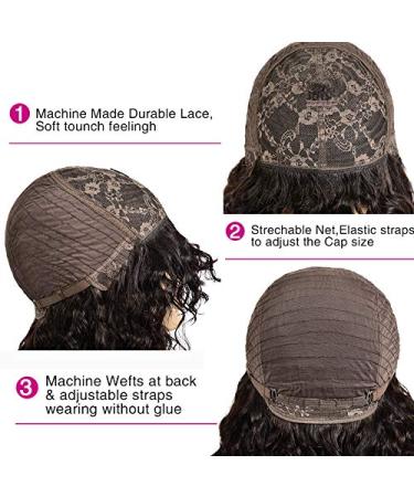 Borchan Water Wave Human Hair Wig with Bangs - 16 Brazilian Virgin Hair, Glueless Full Machine Made Wig for Black Women - 150% Density - Buy Online on GoSupps.com