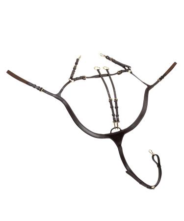Sunride front stuff ascot made of real leather with martingal - for horses - as a 5 -point and 3 -point - martingal rings to open for quick threading the reins (full brown) full brown