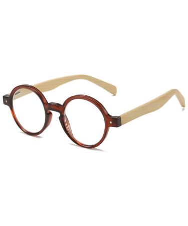 Lanomi retro reading glasses around women men reading help small vintage wood iron visual aid without blue light filter glasses with presumption brown 2.0 x
