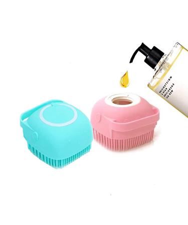 Silicone Body Scrubber Bath body Brush Soft Shower exfoliating Sponge Liquid Soap Dispenser 80ml for Children Women Men Reusable Loofah (2PACK Pink+Green)