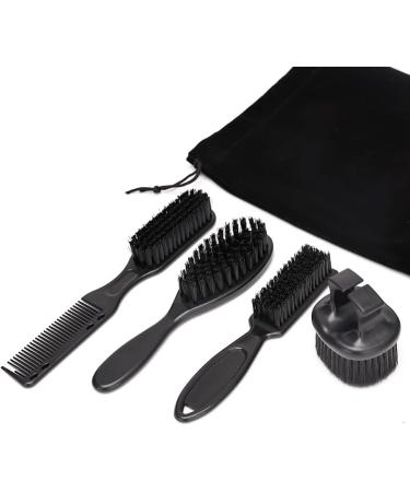 Junterone 4 PCS Luxury Shaving Brush Set - Professional Black Plastic Barber Tools for Men | International Shipping Available - Buy Online on GoSupps.com
