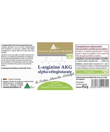 L-Arginine AKG - 2500 mg Alpha-Ketoglutarate Supplement | Pure & Additive-Free - BIOTIKON  - Buy Online on GoSupps.com