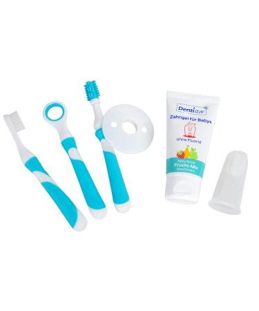 DentiStar Baby Dental Care Starter Set (5-part)-Baby dental care set etc. With baby toothed gel silicone finger toothbrush-tooth cleaner set without microplastics & vegan-BPA & PVC Frei-Made in Germany