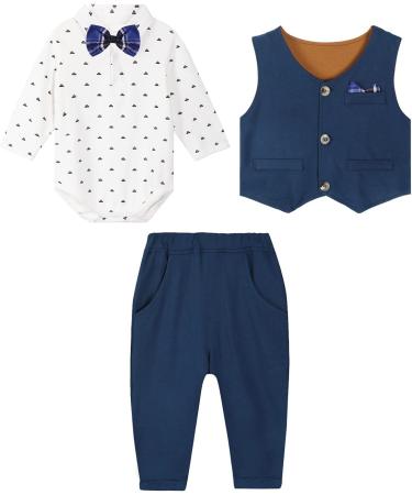 Mintgreen Baby Boys Formal Outfit | 3-Piece Newborn Gentleman Wedding Tuxedo Set | Navy Blue | 18-24 Months - Buy Online on GoSupps.com