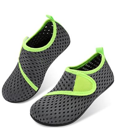 JOINFREE Kids Boys and Girls Swim Water Shoes Toddler Quick Dry Aqua Socks Barefoot Skin Shoes for Beach Sports 11-11.5 Little Kid Green Grey Mesh