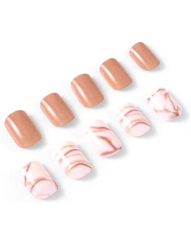 Brishow Coffin False Nails - 24pcs Short Natural Ballerina Stick on Nails for Women and Girls - Buy Online on GoSupps.com