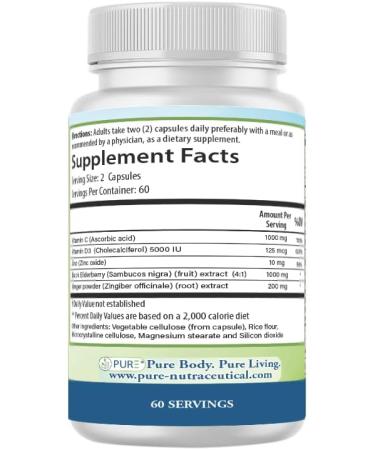 PURE 5 in 1 Immune Formula Premium Wellness Supplement Vitamin C D3 Zinc Elderberry Ginger 120 Capsules 60 Day Supply - Buy Online on GoSupps.com