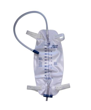 3 Pack Easy-Tap Catheter Leg Bag Urinary Drainage Bag, 1000ml, Anti-Reflux Valve, Cloth Straps, Easy Flip Drain ,18 Tubing